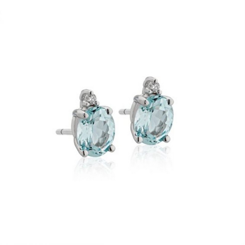 1 - Earrings with Aquamarine and Diamonds oval shape DonnaOro DHOA7185.004 White Gold