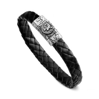 1 - Ellius Zodiac Aries men's black leather bracelet R1178/L/RV