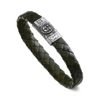 1 - Ellius Zodiac Gemini green leather bracelet for man R1180/L/RV