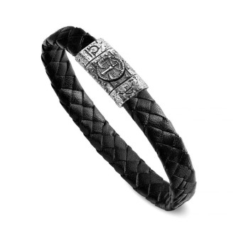 1 - Bracciale pelle nera uomo Ellius Zodiaco Bilancia R1184/L/RV