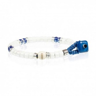 1 - Bracciale con ceramica bianca e blu uomo Gerba LC15 argento