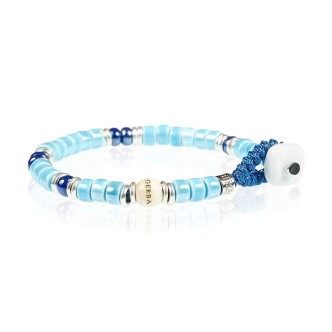 1 - Bracciale con ceramica azzurra e blu uomo Gerba LC16 argento