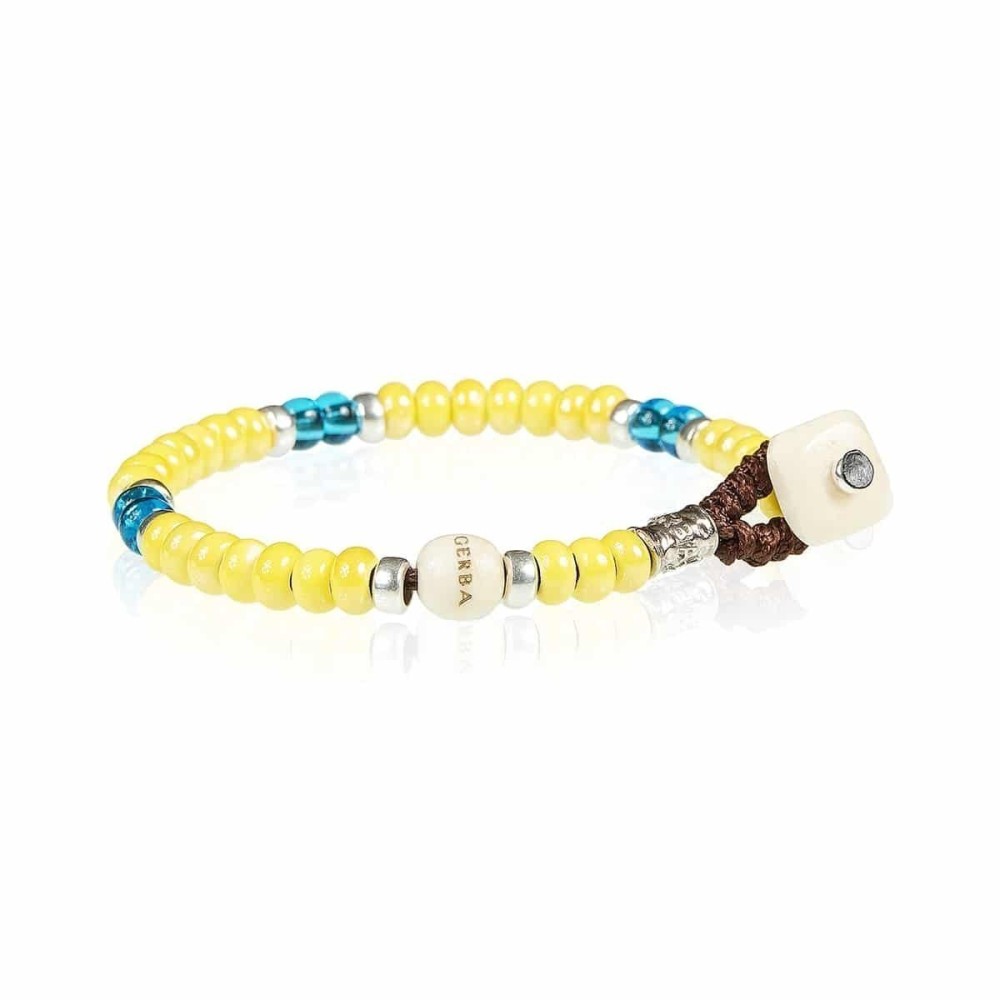 1 - Gerba Washer CW04 man yellow ceramic bracelet with silver components