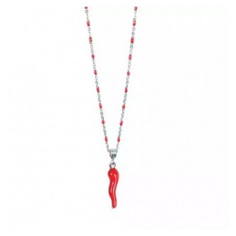 1 - Collana con corno rosso uomo Gerba  CC11 argento