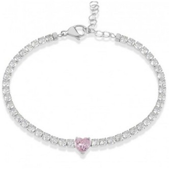 1 - Bracciale cuore rosa Stroili Tennis 1685845 acciaio