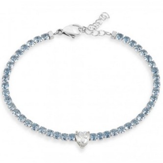 1 - Bracciale cuore bianco e zirconi azzurri Stroili Tennis 1685849 acciaio