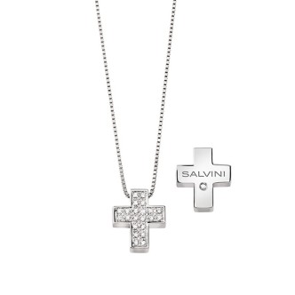 1 - Women's necklace with Salvini cross in white gold and diamonds 20067605