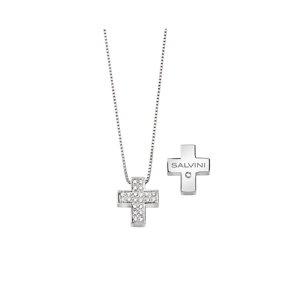 1 - Women's necklace with Salvini cross in white gold and diamonds 20067605