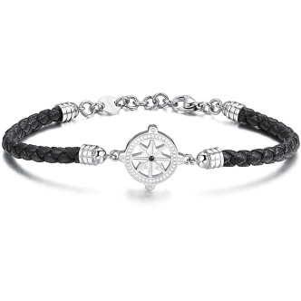 1 - Brosway bracelet man BHO32 wind rose leather and steel Horizon collection