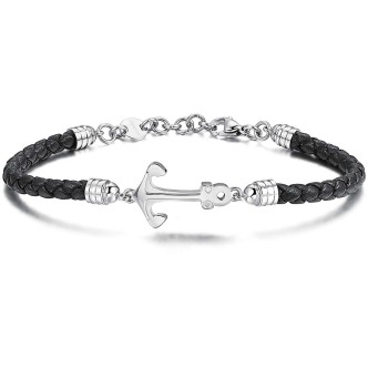 1 - Bracciale Brosway uomo BHO30 ancora in pelle ed acciaio collezione Horizon