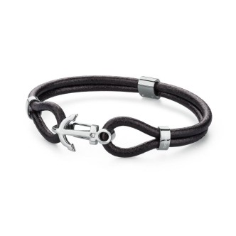 1 - Bracciale Brosway uomo BRN14A in pelle nera con ancora in acciaio con Swarovski collezione Marine