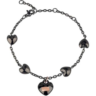 1 - Bracciale Breil TJ2728 ciondoli a cuore in acciaio IP Gun collezione Kilos of Love