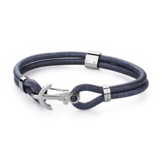 1 - Bracciale Brosway uomo BRN16A in pelle blu con ancora in acciaio con Swarovski collezione Marine