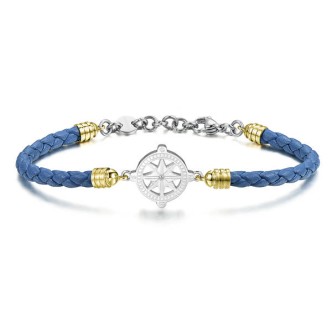 1 - Bracelet Brosway man BHO34 wind rose in leather and steel PVD gold Horizon collection