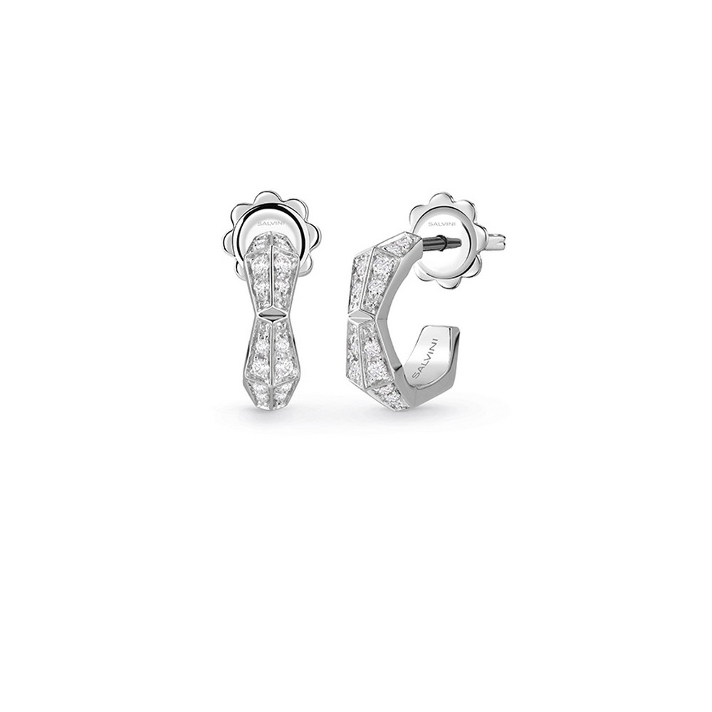 1 - Salvini Eva 18Kt White Gold women's hoop earrings with pavé diamonds 20101389