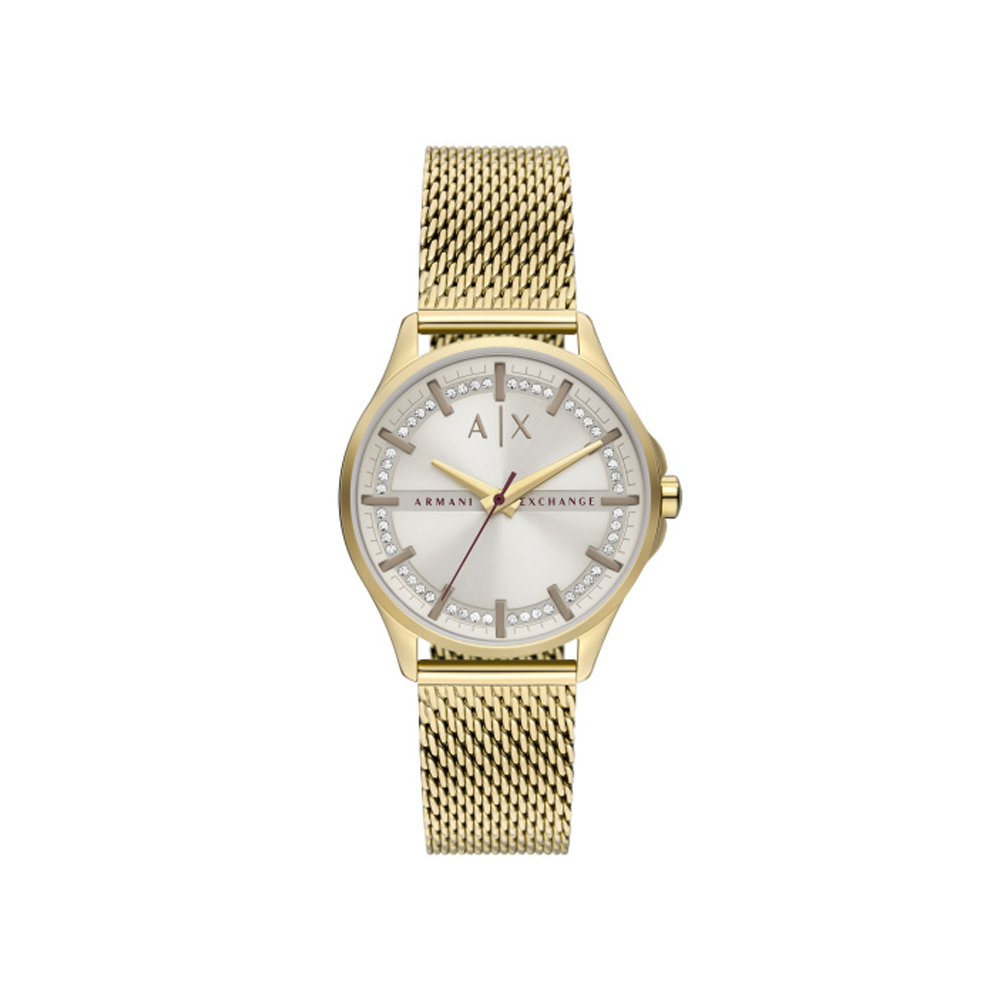 1 - Armani Exchange women's time only watch, golden Lady Hampton AX5274 steel Milano mesh