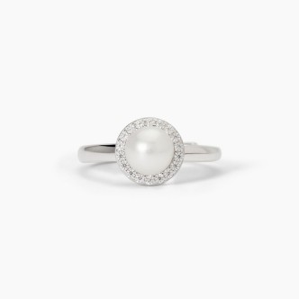 1 - Mabina women's ring 925 silver with pearl and zircons 523400.