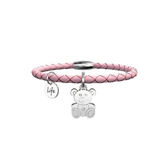 1 - Bracciale Kidult 231520 pelle ciondolo con orsetto e cristalli collezione Animal Planet