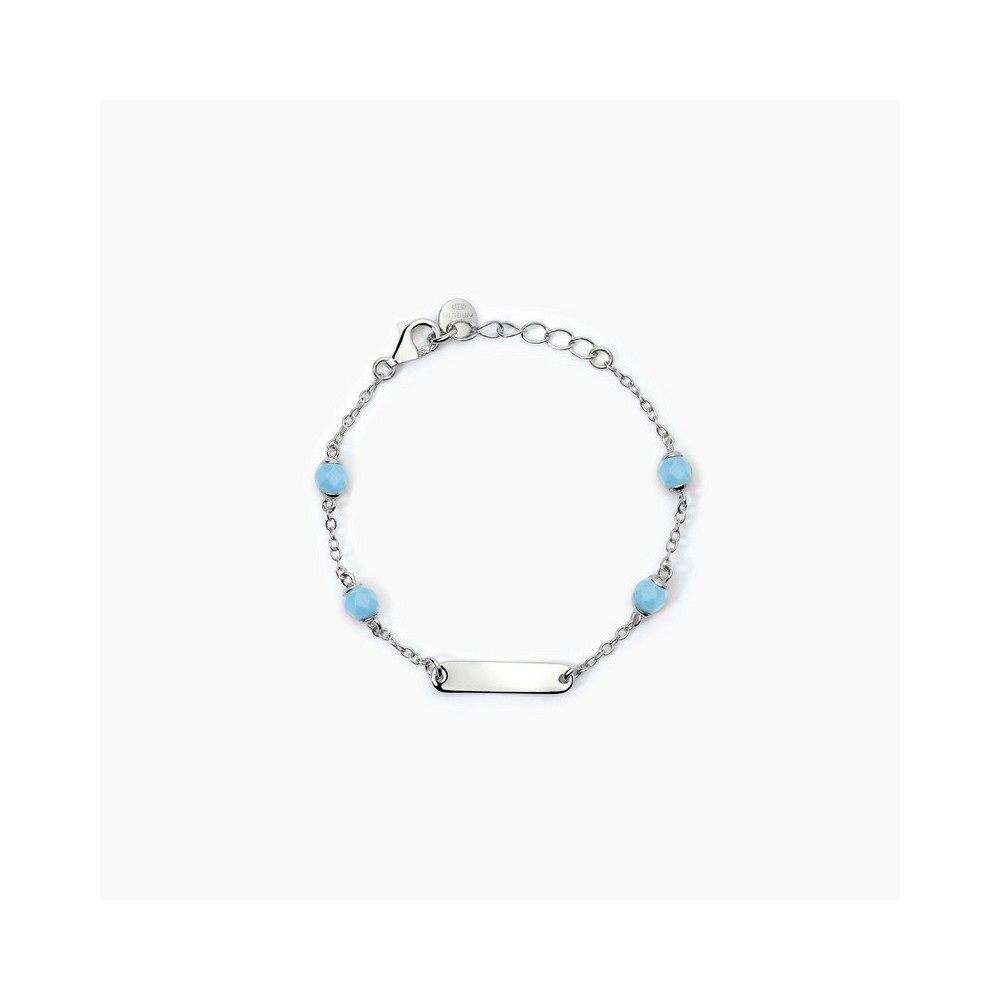 1 - Mabina 925 silver baby bracelet with plate and turquoises 533782.