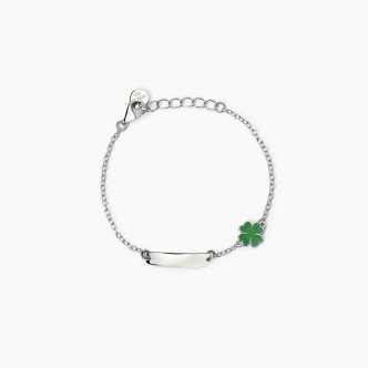 1 - Mabina 925 silver children's bracelet with plate and four-leaf clover 533787.