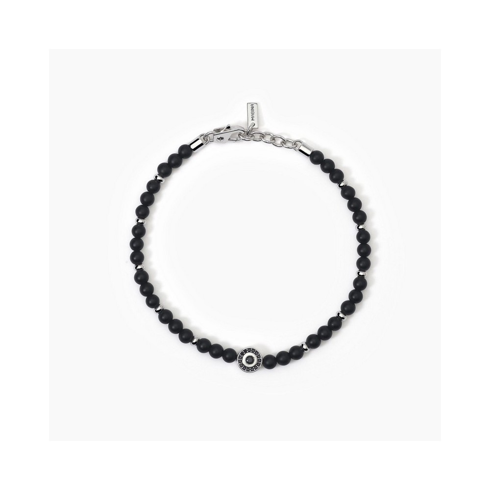 1 - Mabina men's bracelet in 925 silver, black agate and light point with zircons 533807.