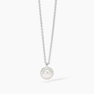 1 - Mabina 925 Silver women's necklace with pearl and zircons 553674.