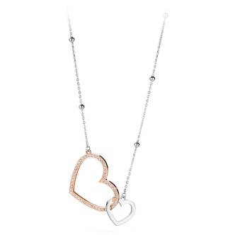 1 - Collana Brosway BMU02 due cuori intrecciati in acciaio PVD Oro Rosa con cristalli Swarovski collezione Minuetto