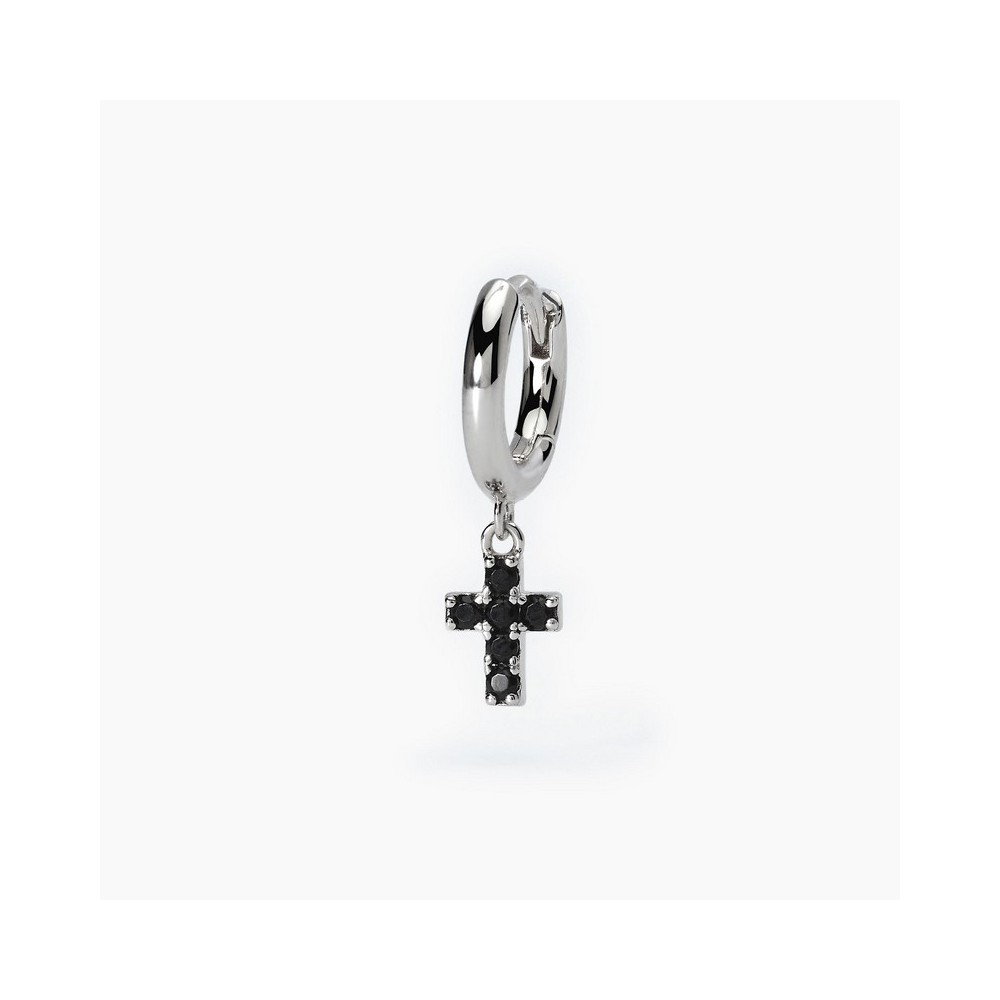 1 - Mono earring in 925 Silver Mabina man circle with black cross 563623