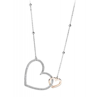 1 - Necklace Brosway BMU01 two hearts braided in PVD steel Rose Gold with Swarovski crystals Minuetto collection