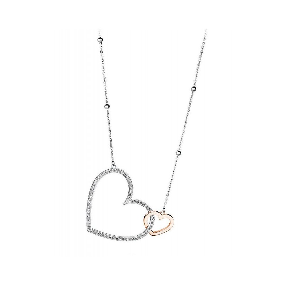 1 - Necklace Brosway BMU01 two hearts braided in PVD steel Rose Gold with Swarovski crystals Minuetto collection