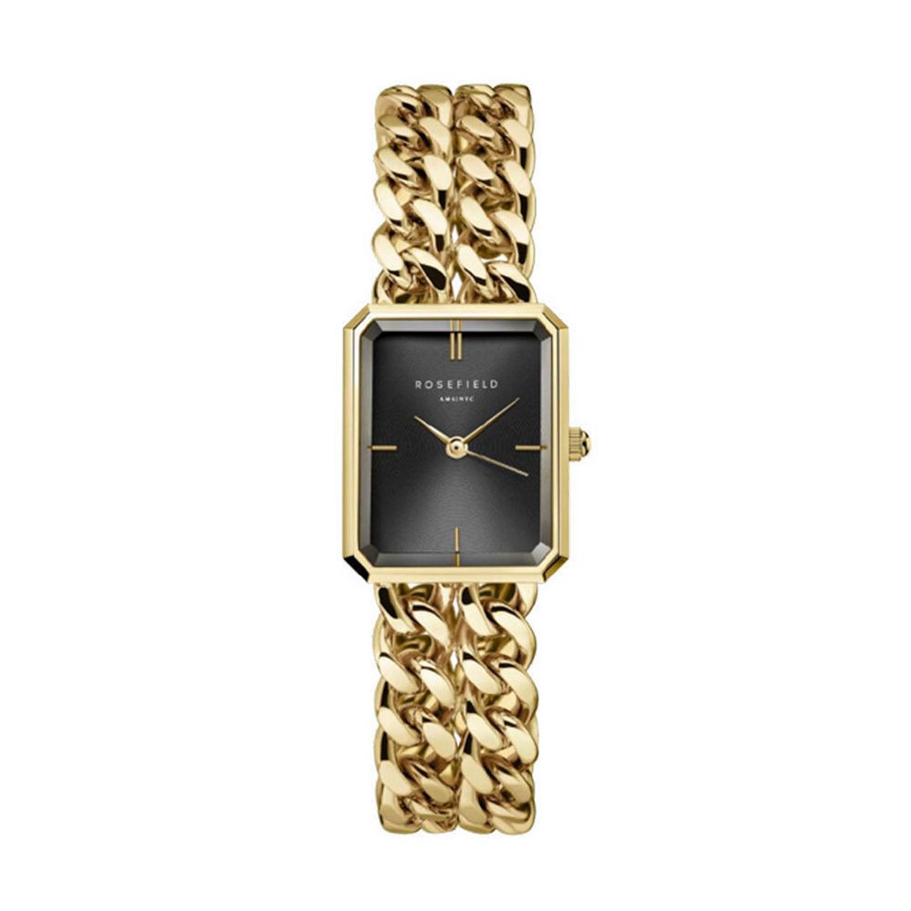 1 - Rosefield women's only time watch, black background, Studio Double Chain, gold SBGSG-O77 steel