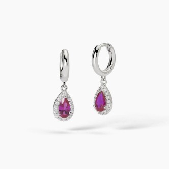 1 - Mabina women's hoop earrings in 925 silver with synthetic ruby drop 563734