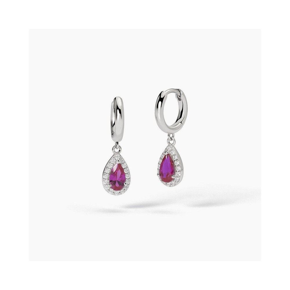 1 - Mabina women's hoop earrings in 925 silver with synthetic ruby drop 563734