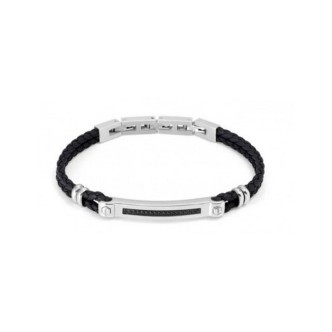 1 - Bracciale uomo Nomination pelle ed acciaio 133001/007 con zirconi neri