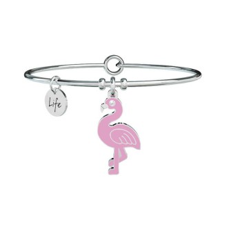 1 - Bracciale Kidult 731285 acciaio 316L ciondolo con flamingo cristalli e smalto collezione Animal Planet