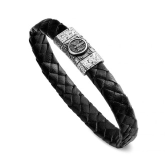 1 - Bracciale uomo Fenice in pelle nera e Argento 925 R1199/L/RV