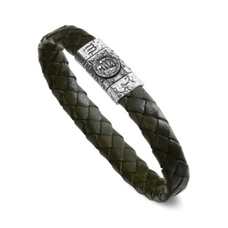 1 - Scorpio men's zodiac sign bracelet in green leather and 925 silver R1185/L/RV