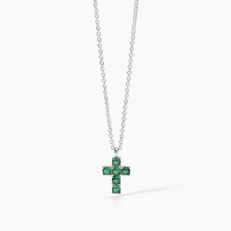 1 - Mabina women's cross necklace with synthetic emeralds 553661