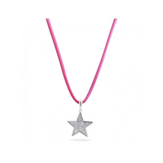 1 - Rue des Mille fuchsia choker necklace with white zircon pavé star CNZ-018 M1 STE RH