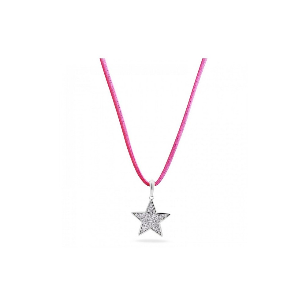 1 - Rue des Mille fuchsia choker necklace with white zircon pavé star CNZ-018 M1 STE RH