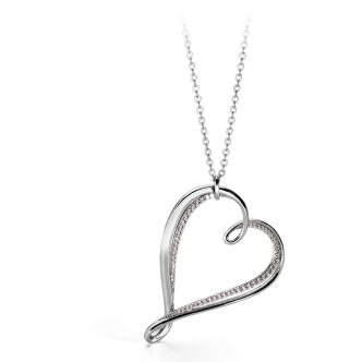 1 - BBN03 Brosway heart necklace in rhodium plated brass with white cubic zircons pavé collection Mini Ribbion