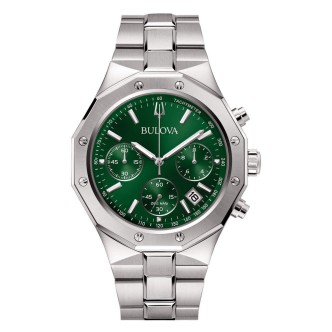 1 - Bulova Octagon Chronograph 96B409 steel men's watch with green background