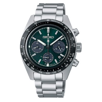 1 - Seiko Speedtimer Solare chronograph SSC933P1 steel green background men's watch