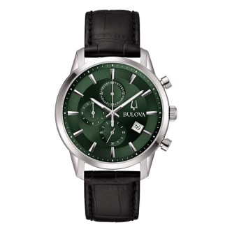 1 - Bulova Sutton Chrono 96B413 men's chronograph watch with green background leather strap