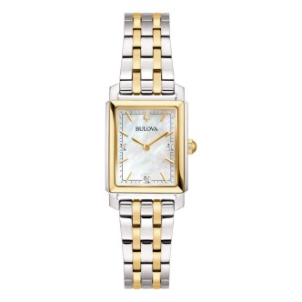 1 - Bulova Sutton Tank rectangular time-only women's watch with mother of pearl 98P220