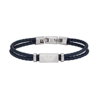 1 - Bracciale uomo Emporio Armani pelle intrecciata blu e Acciaio EGS2995040