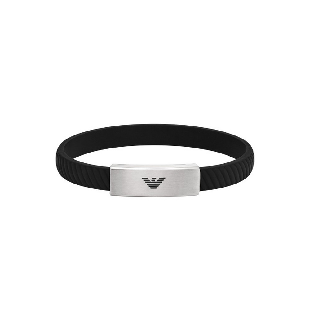 1 - Emporio Armani men's bracelet in black silicone and steel EGS2996040