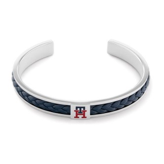 1 - Tommy Hilfiger men's rigid bracelet in steel and blue leather 2790490