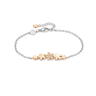 1 - Nominaton women's bracelet flowers and zircons Pink steel 029300/011