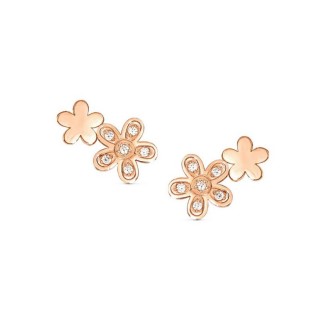 1 - Nominaton women's lobe earrings with flowers and zircons Pink steel 029302/011